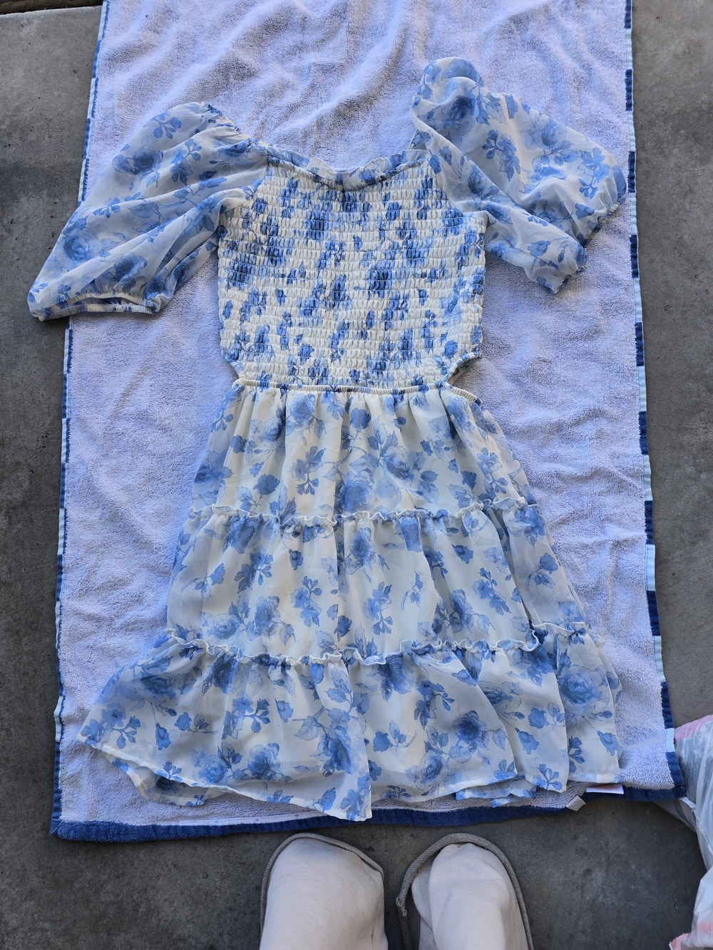 art class Light Blue Floral Smocked Tiered Dress